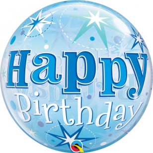 Blue Happy Birthday Starburst Sparkle Bubble Balloon 